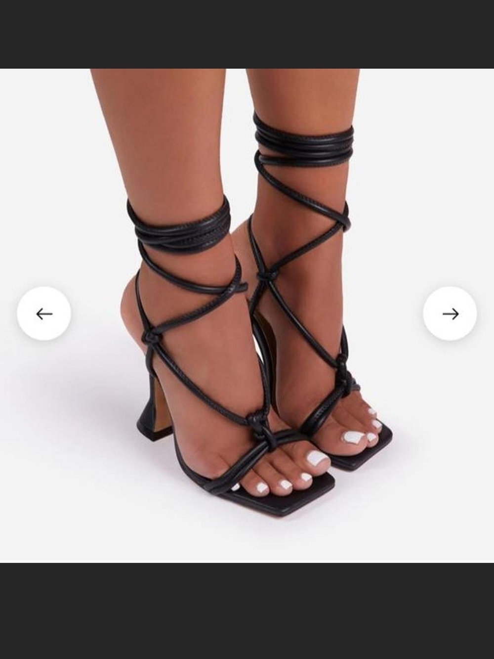 EGO Black Lace-Up Square Toe Block Heel Sandals